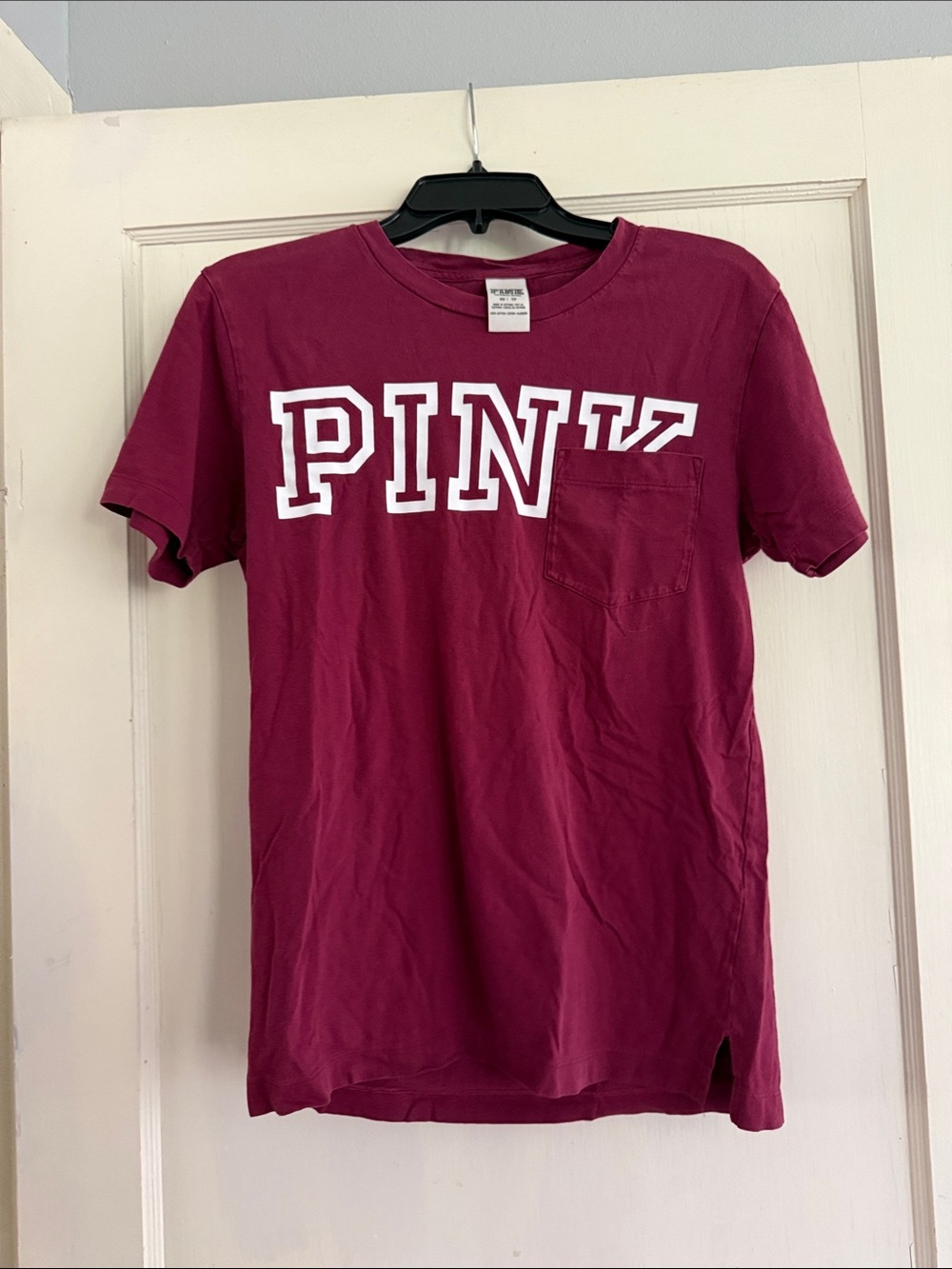 PINK Victoria's Secret Maroon Short Sleeve Tee with White Logo